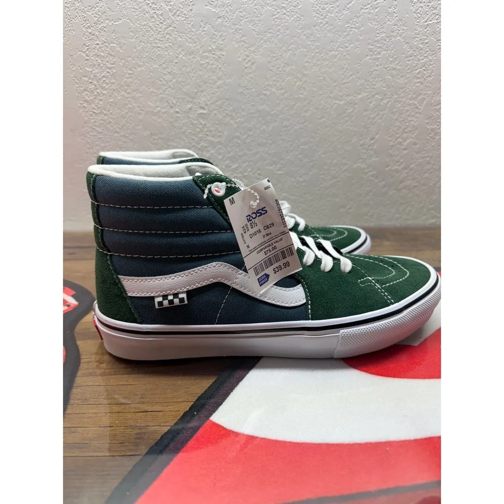 Vans Skate Sk8-Hi Green Navy Blue High Top Sneakers Mens 8.5 NEW
